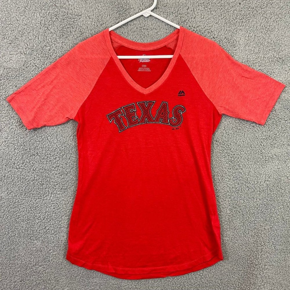 Majestic Women's Red Short Sleeve Texas V-Neck Tee